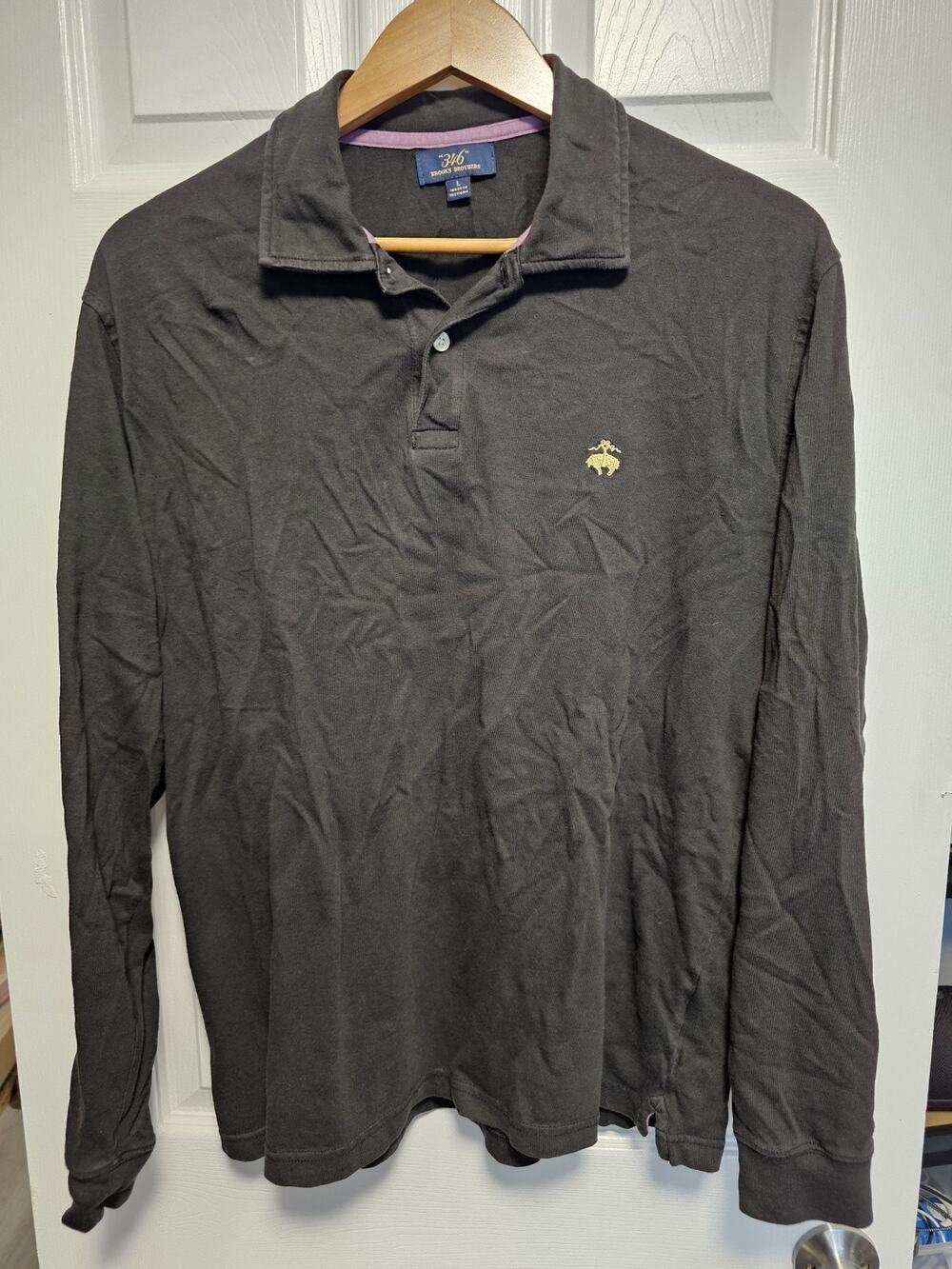 Brooks Brothers Longsleeve Polo Large Dark Gray/Black Mens Sz Large